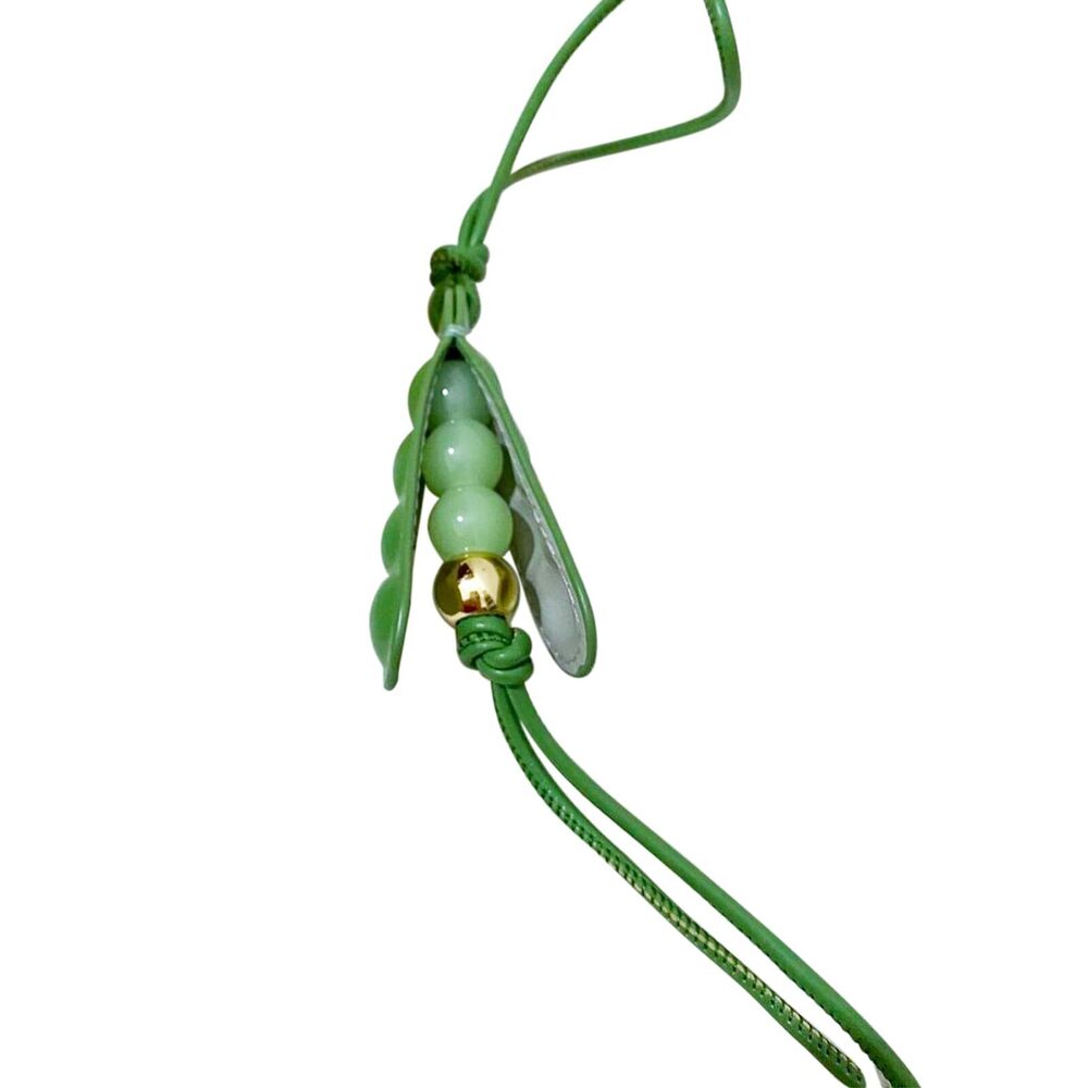 8935 Pea Pod Keychain Charming – Handmade Leather Natural Stone Pendant